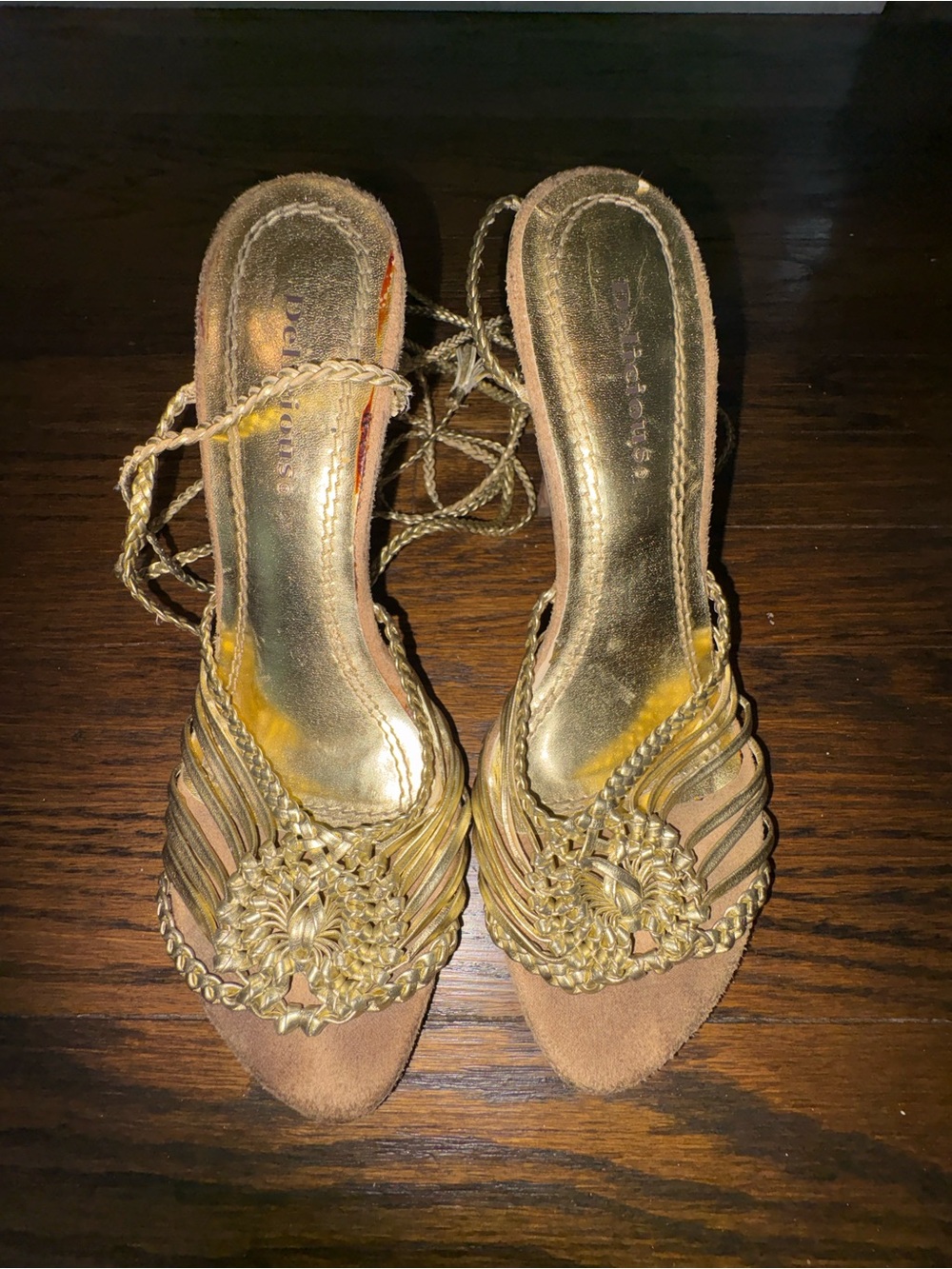 Delicious Metallic Gold Braided Lace-Up Heels - Picture 2 of 6